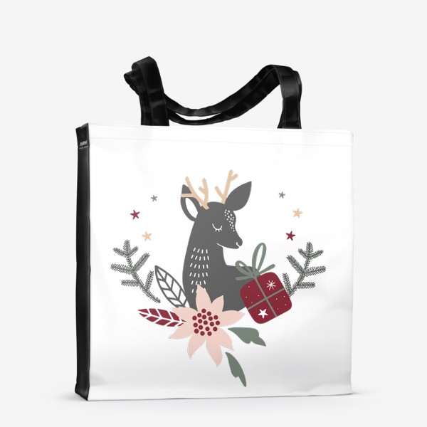 Сумка-шоппер «милый рождественский олень с венком и подарками»