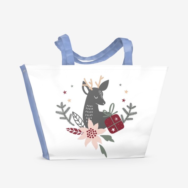 Пляжная сумка «милый рождественский олень с венком и подарками»