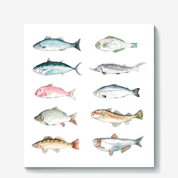 Холст «Постер с акварельными рыбами»