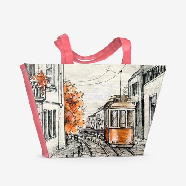 Пляжная сумка «Акварельная иллюстрация осень в Лиссабоне»