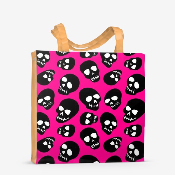 Сумка-шоппер «Черные черепки на розовом фоне. Хэллуин»