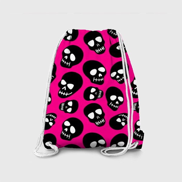 Рюкзак «Черные черепки на розовом фоне. Хэллуин»