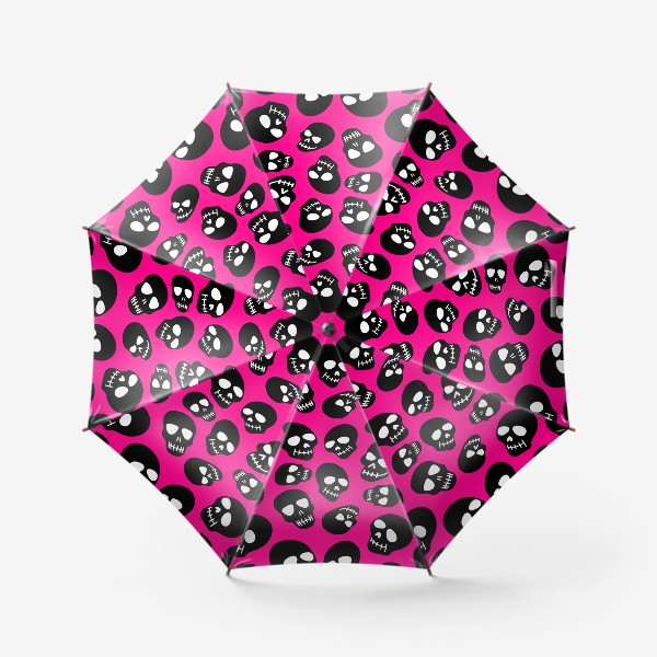 Зонт &laquo;Черные черепки на розовом фоне. Хэллуин&raquo;