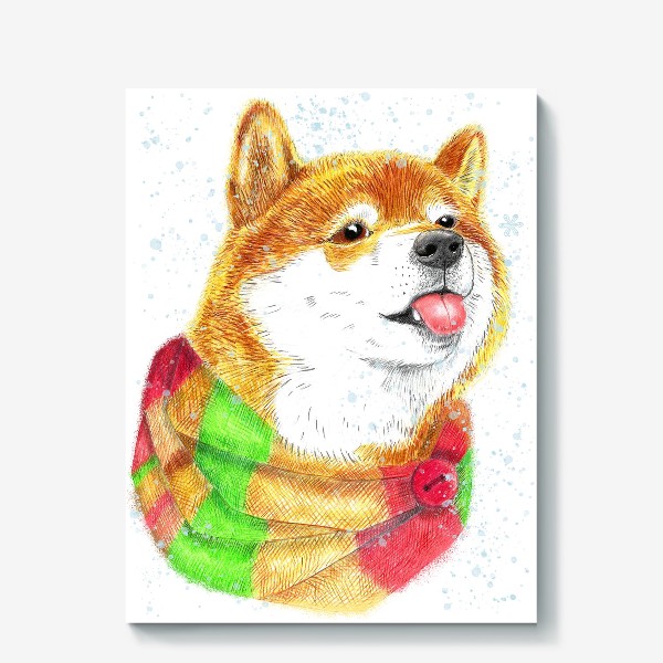 Холст «Собака в шарфике и снег»