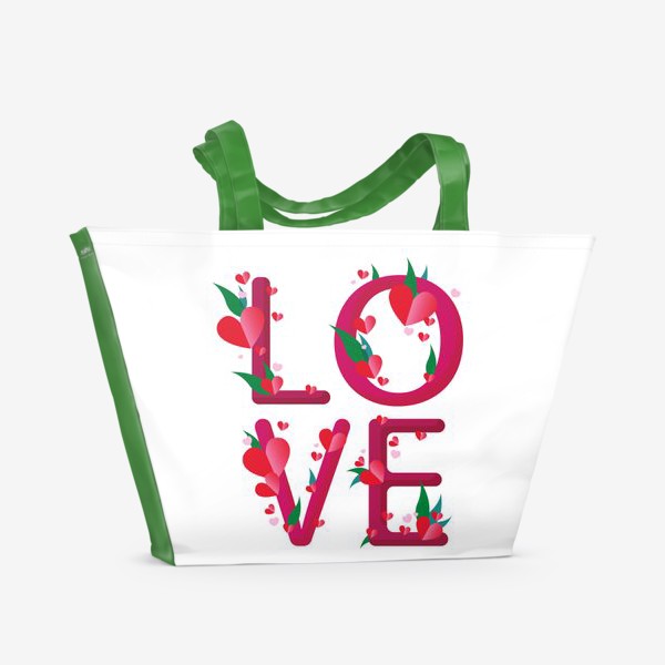 Пляжная сумка «надпись LOVE и сердечки»