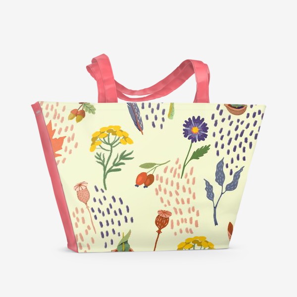 Пляжная сумка &laquo;Цветы, осенние листья, перья, желуди, орехи&raquo;