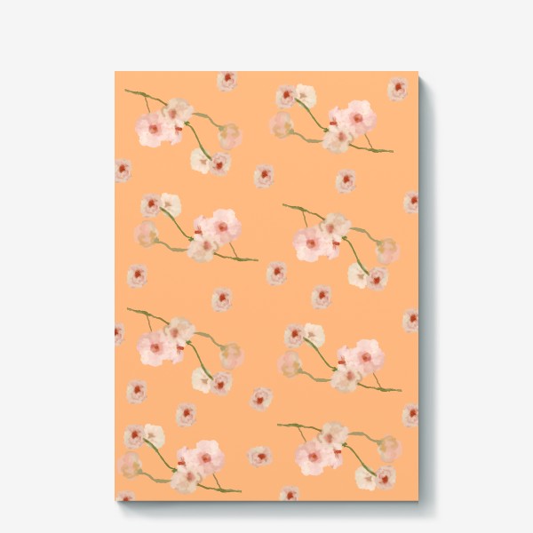 Холст «Паттерн цветущая сакура на персиковом »