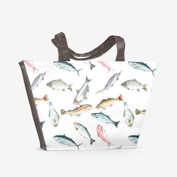 Пляжная сумка &laquo;Акварельный паттерн с рыбами. Рыбалка&raquo;