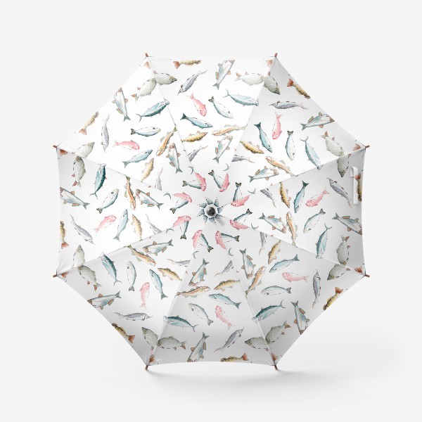 Зонт «Акварельный паттерн с рыбами. Рыбалка»