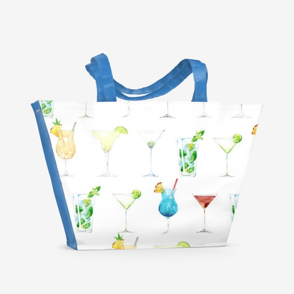 Пляжная сумка «Акварельный паттерн с коктейлями»
