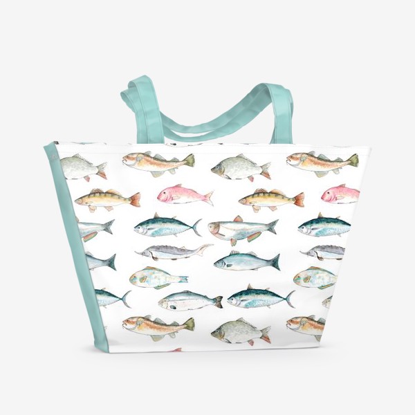 Пляжная сумка «Акварельный паттерн с рыбами. Рыбалка»