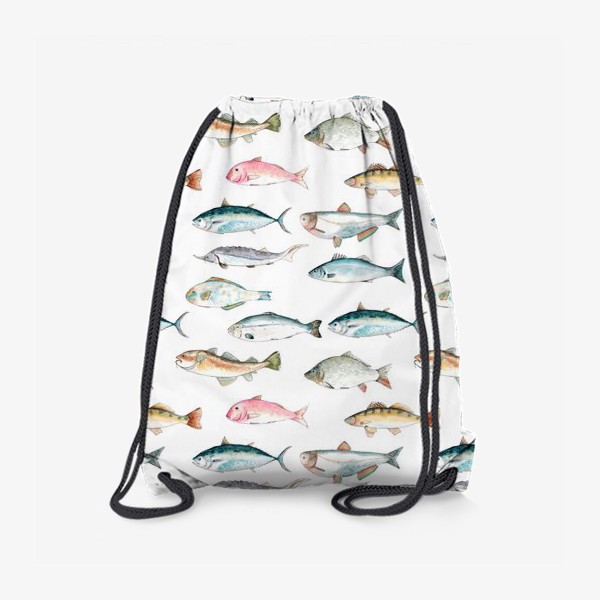 Рюкзак «Акварельный паттерн с рыбами. Рыбалка»