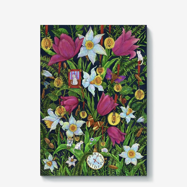 Холст «Старая сказка в саду с тюльпанами и нарциссами»