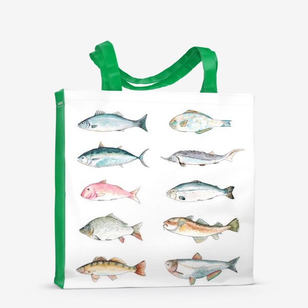 Сумка-шоппер «Постер с акварельными рыбами»