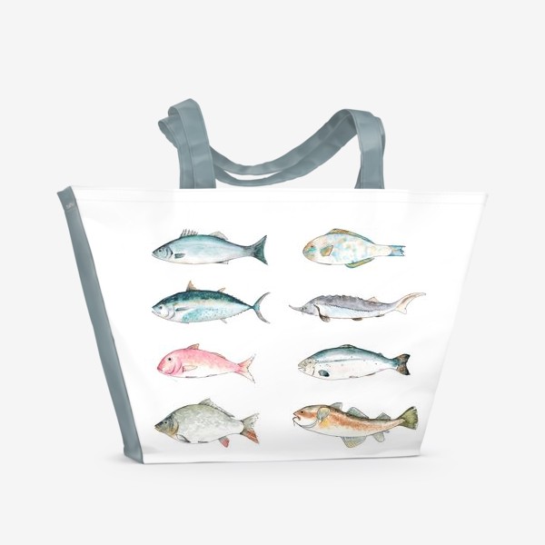 Пляжная сумка «Постер с акварельными рыбами»