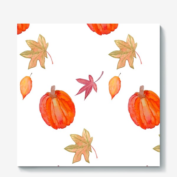 Холст &laquo;Осенний паттерн с листьями и тыквой&raquo;