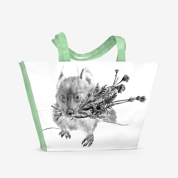 Пляжная сумка «Грызун хомяк с букетом цветов»