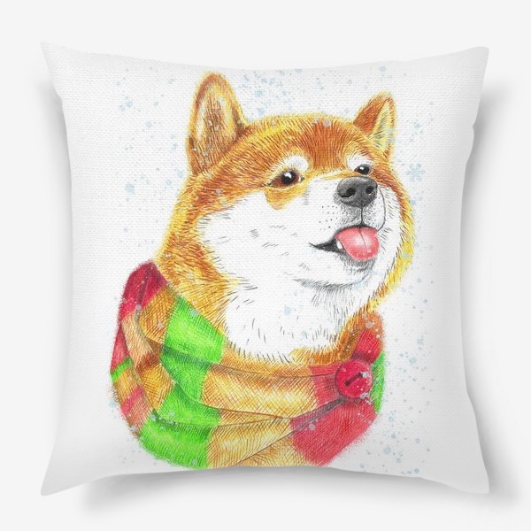 Подушка «Собака в шарфике и снег»