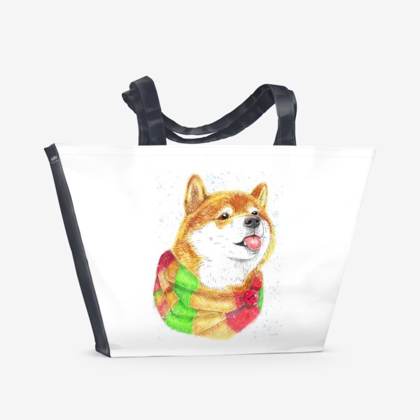 Пляжная сумка «Собака в шарфике и снег»