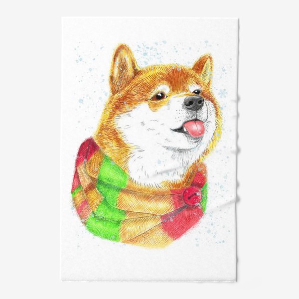 Полотенце «Собака в шарфике и снег»