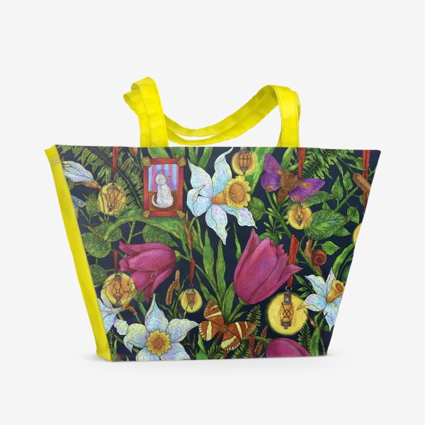 Пляжная сумка «Старая сказка в саду с тюльпанами и нарциссами»
