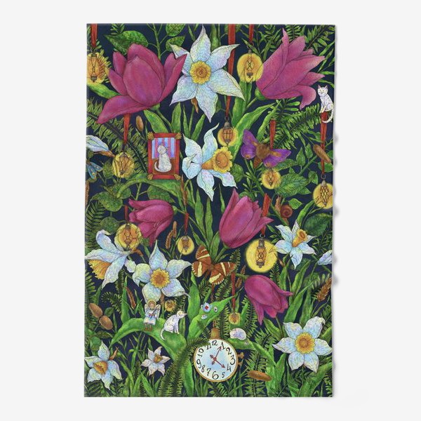Полотенце «Старая сказка в саду с тюльпанами и нарциссами»