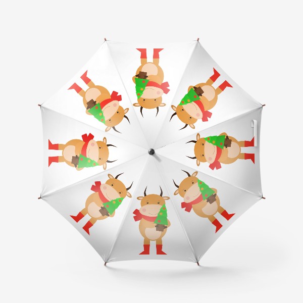 Зонт «Новый год 2021. Год быка. Бычок с новогодней елочкой»