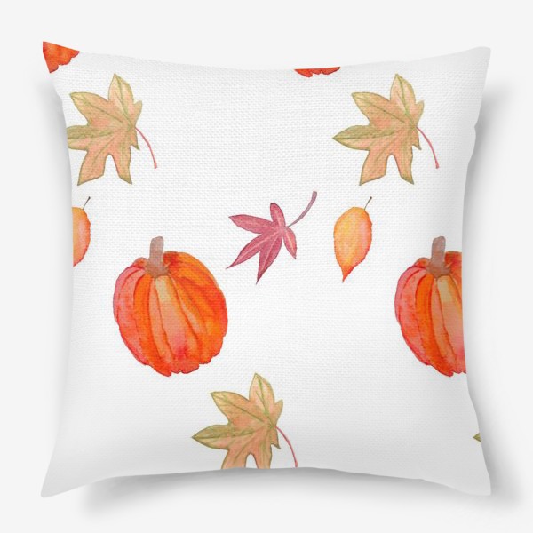 Подушка «Осенний паттерн с листьями и тыквой»