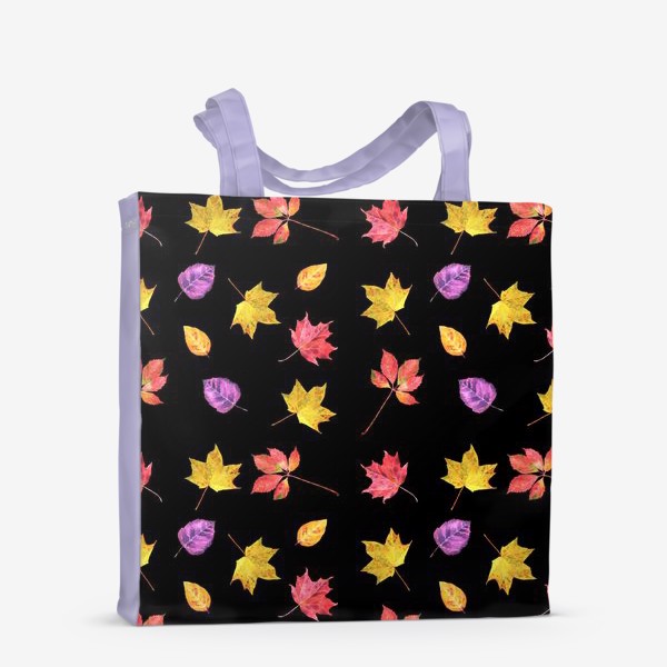 Сумка-шоппер «Золотая осень, разноцветные осенние листья, акварельный паттерн на темном фоне»