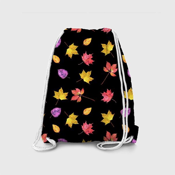 Рюкзак «Золотая осень, разноцветные осенние листья, акварельный паттерн на темном фоне»