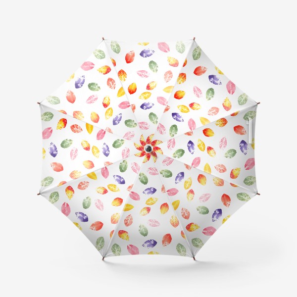 Зонт «Осенние листья, акварельный паттерн с разноцветными отпечатками листьев на белом фоне»