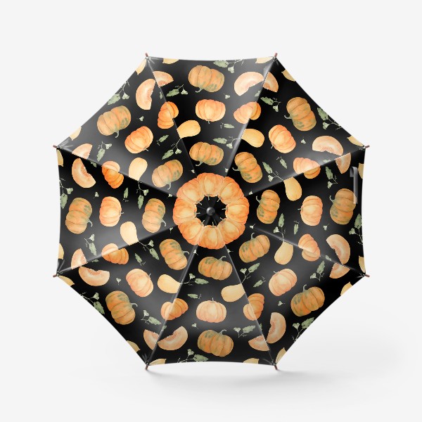 Зонт «Осенние тыквы. акварельный принт на черном фоне»