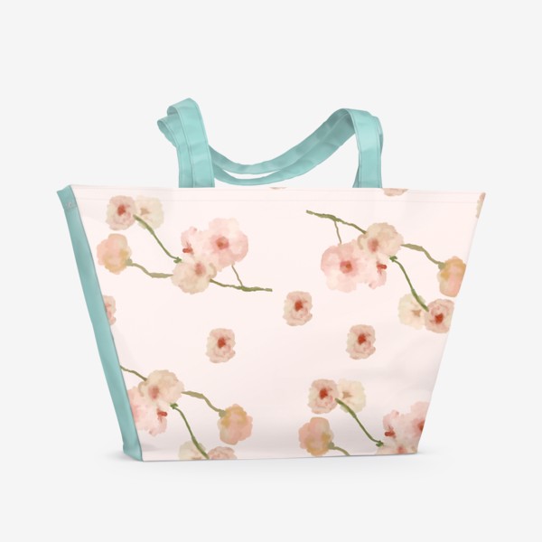 Пляжная сумка «Паттерн цветы сакуры на розовом»