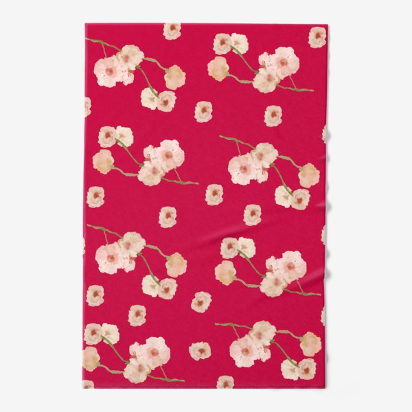 Полотенце «Паттерн цветение сакуры на красном»