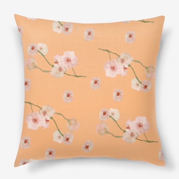Подушка «Паттерн цветущая сакура на персиковом »