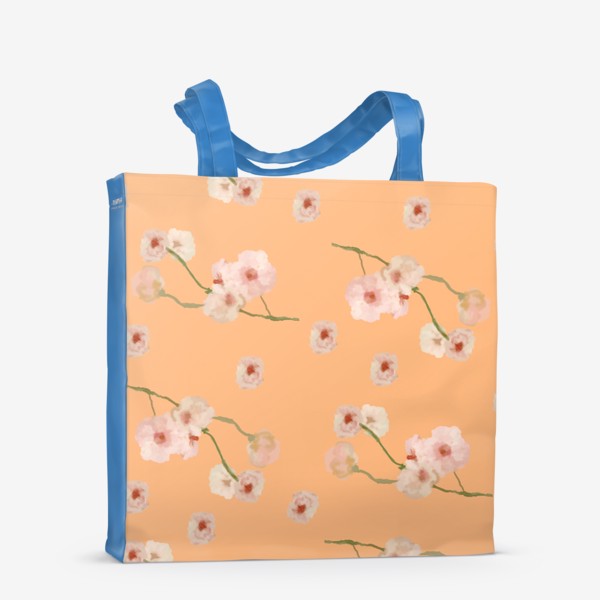 Сумка-шоппер «Паттерн цветущая сакура на персиковом »