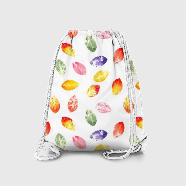 Рюкзак «Осенние листья, акварельный паттерн с разноцветными отпечатками листьев на белом фоне»