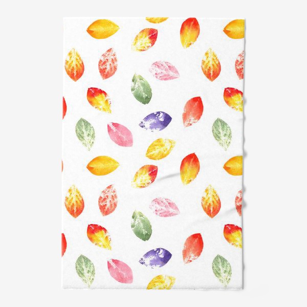 Полотенце «Осенние листья, акварельный паттерн с разноцветными отпечатками листьев на белом фоне»