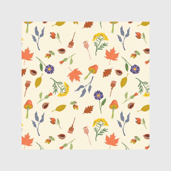 Скатерть &laquo;Осенние листья, цветы, грибы, желуди, орехи&raquo;