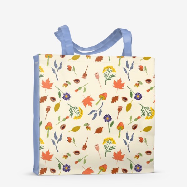 Сумка-шоппер «Осенние листья, цветы, грибы, желуди, орехи»