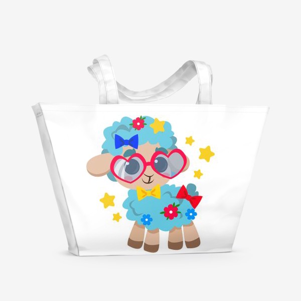 Пляжная сумка «Милая малышка голубая овечка в очках»