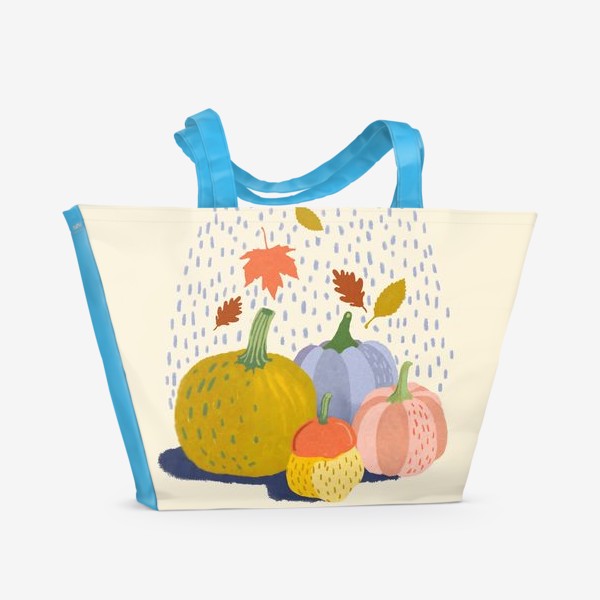 Пляжная сумка «Тыквы, осенние листья и дождь»