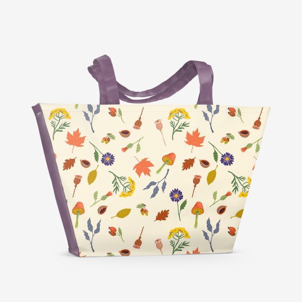 Пляжная сумка &laquo;Осенние листья, цветы, грибы, желуди, орехи&raquo;