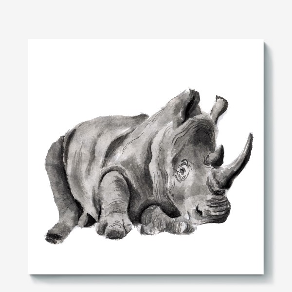 Холст &laquo;Огромный носорог лежит отдых&raquo;
