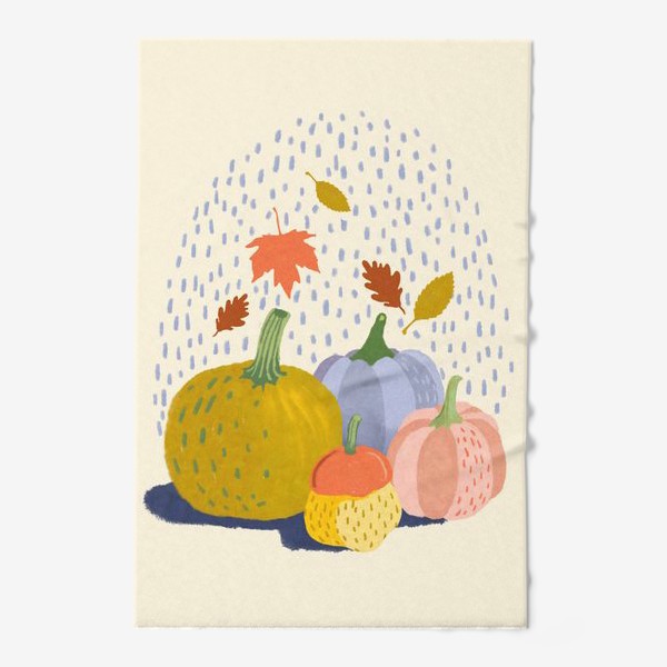 Полотенце «Тыквы, осенние листья и дождь»