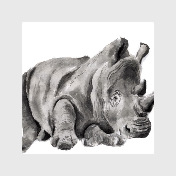 Шторы «Огромный носорог лежит отдых»