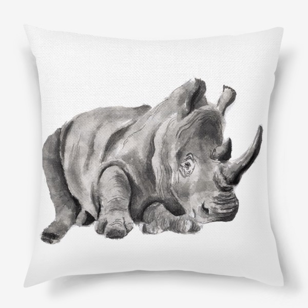 Подушка &laquo;Огромный носорог лежит отдых&raquo;