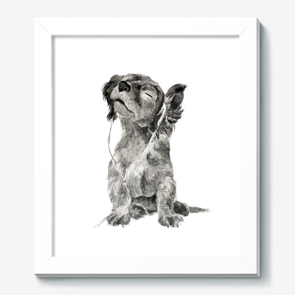 Картина «Собака щенок спаниель в наушниках»