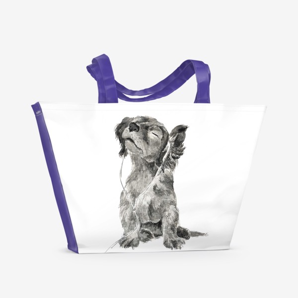 Пляжная сумка &laquo;Собака щенок спаниель в наушниках&raquo;