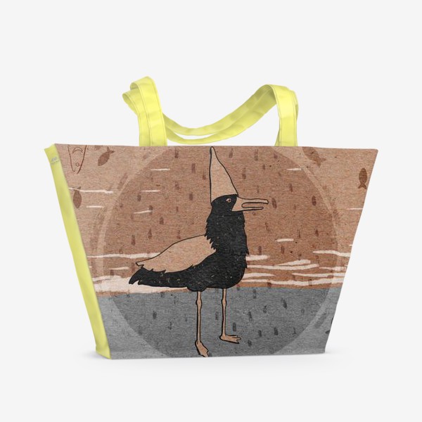 Пляжная сумка «Чайка в колпаке. Рыбы. Монохром версия.»